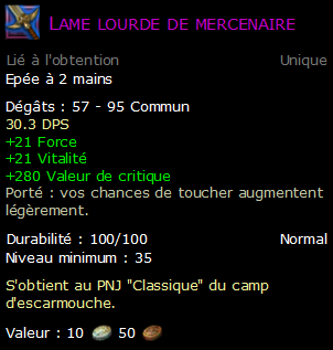 Lame lourde de mercenaire