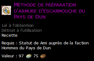 Méthode de préparation d'armure d'escarmouche du Pays de Dun