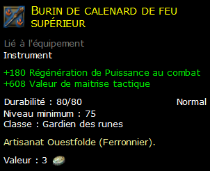 Burin de calenard de feu supérieur