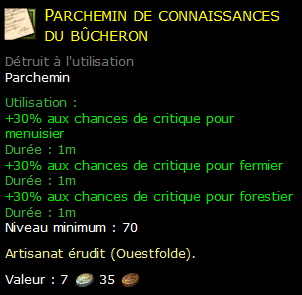 Parchemin de connaissances du bûcheron