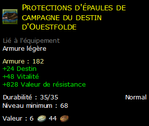 Protections d'épaules de campagne du destin d'Ouestfolde