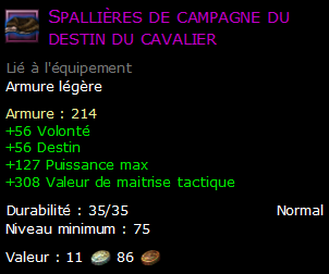 Spallières de campagne du destin du cavalier