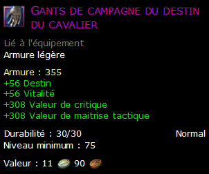 Gants de campagne du destin du cavalier