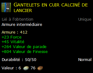 Gantelets en cuir calciné de lancier