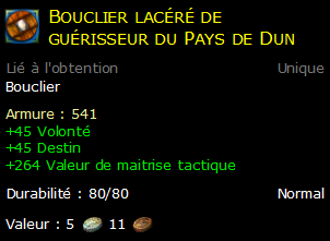 Bouclier lacéré de guérisseur du Pays de Dun