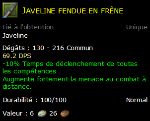 Javeline fendue en frêne