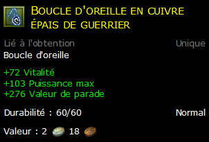 Boucle d'oreille en cuivre épais de guerrier