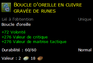 Boucle d'oreille en cuivre gravée de runes