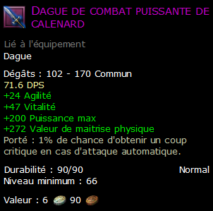 Dague de combat puissante de calenard