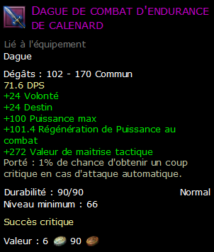 Dague de combat d'endurance de calenard