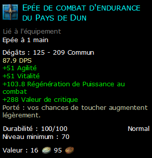 Epée de combat d'endurance du Pays de Dun