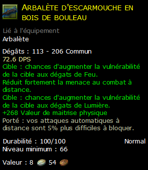 Arbalète d'escarmouche en bois de bouleau