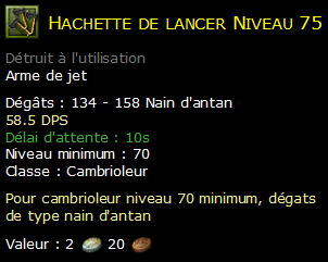 Hachette de lancer Niveau 75