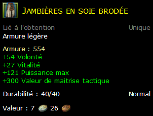 Jambières en soie brodée