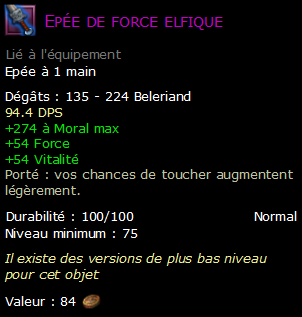 Epée de force elfique