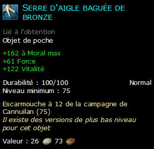 Serre d'aigle baguée de bronze