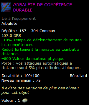 Arbalète de compétence durable