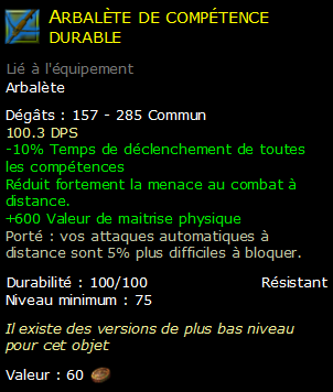 Arbalète de compétence durable