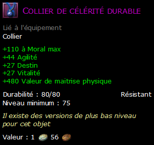 Collier de célérité durable