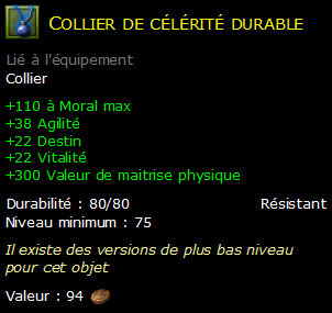 Collier de célérité durable