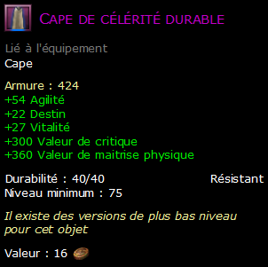 Cape de célérité durable