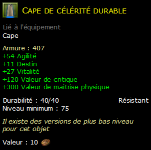 Cape de célérité durable