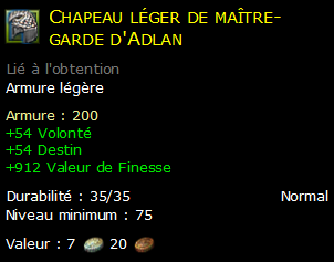 Chapeau léger de maître-garde d'Adlan