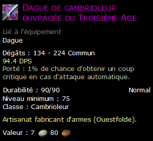 Dague de cambrioleur ouvragée du Troisième Age