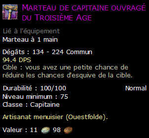 Marteau de capitaine ouvragé du Troisième Age