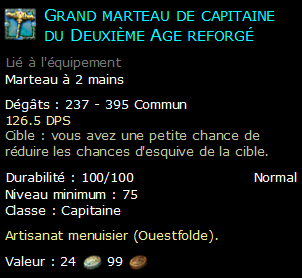 Grand marteau de capitaine du Deuxième Age reforgé