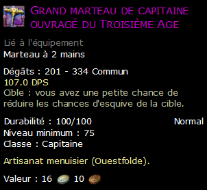 Grand marteau de capitaine ouvragé du Troisième Age