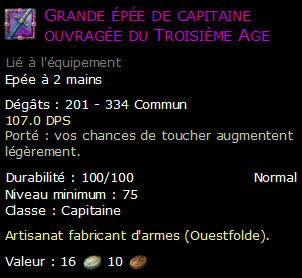 Grande épée de capitaine ouvragée du Troisième Age