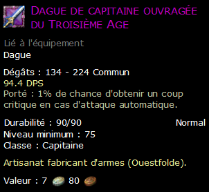 Dague de capitaine ouvragée du Troisième Age