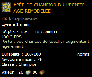 Epée de champion du Premier Age remodelée