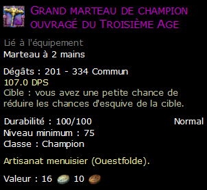 Grand marteau de champion ouvragé du Troisième Age