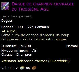 Dague de champion ouvragée du Troisième Age