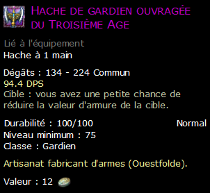 Hache de gardien ouvragée du Troisième Age