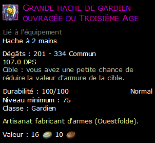 Grande hache de gardien ouvragée du Troisième Age