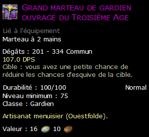 Grand marteau de gardien ouvragé du Troisième Age