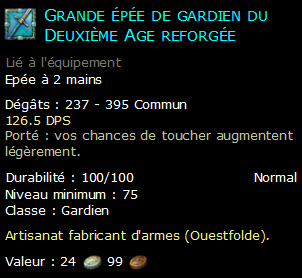 Grande épée de gardien du Deuxième Age reforgée