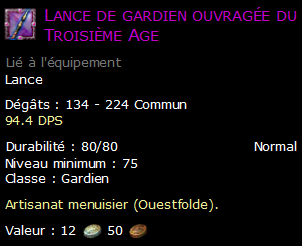 Lance de gardien ouvragée du Troisième Age