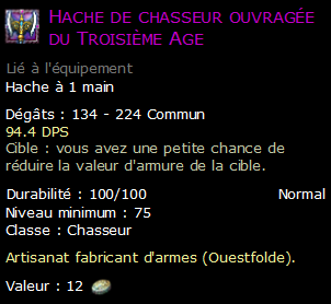 Hache de chasseur ouvragée du Troisième Age