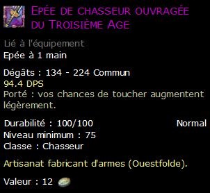 Epée de chasseur ouvragée du Troisième Age