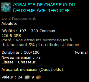 Arbalète de chasseur du Deuxième Age reforgée