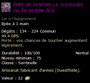 Epée de sentinelle ouvragée du Troisième Age