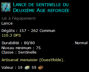 Lance de sentinelle du Deuxième Age reforgée