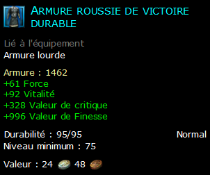 Armure roussie de victoire durable