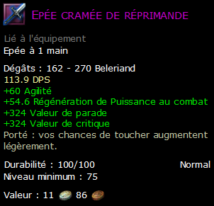 Epée cramée de réprimande