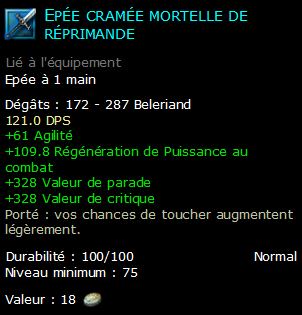 Epée cramée mortelle de réprimande