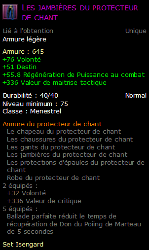 Les jambières du protecteur de chant